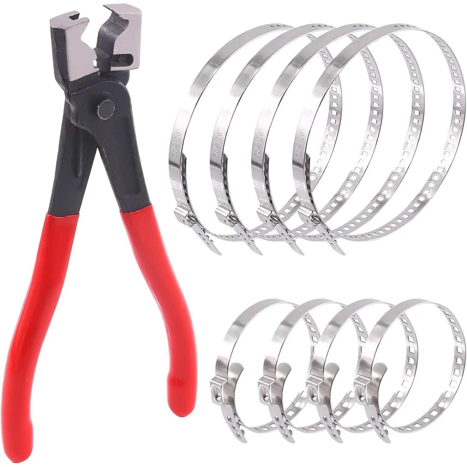 9Pcs Hose Clamp Pliers with CV Boot Clamp Kit, Small and Large Stainless Drive Shaft CV Boot Crimp Clamp Clic-R Pliers Automobile Repair for Most Cars