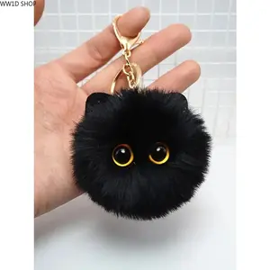 Plush Black Cat Keychain  Plush Black Cat Keychain for Women and Girls, Soft Animal Bag Charm Accessory, Decorative Key Ring for Handbags, Backpacks and Keys