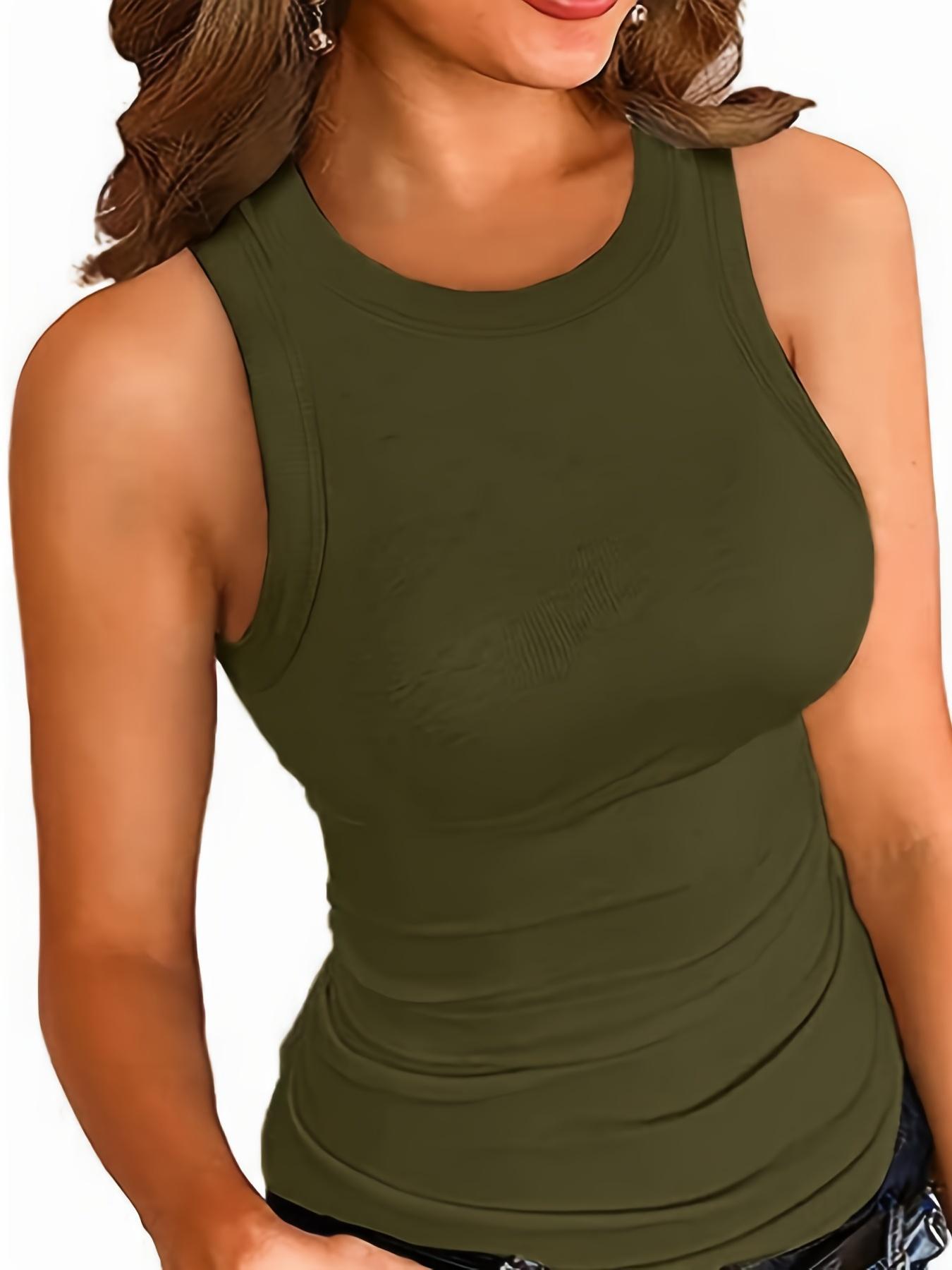 Plus Size Solid Ribbed Round Neck Tank Top, Casual Style Sleeveless Crew Neck Top for Summer, Women's Plus Size Clothing for Daily Wear