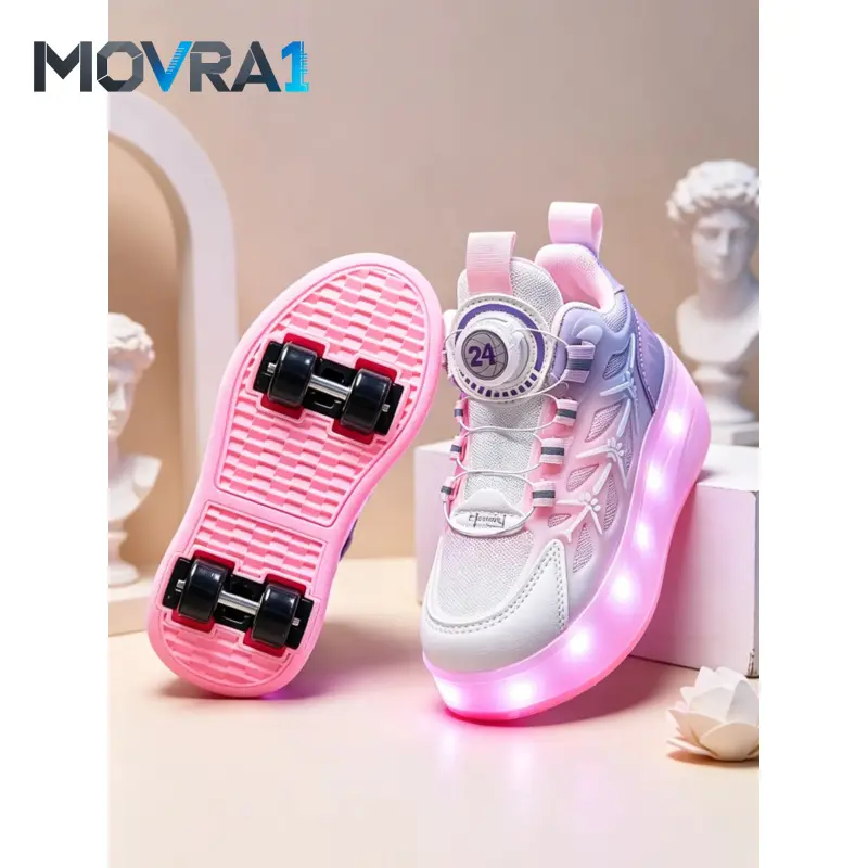 MOVRA1 LED Flashing Four-Wheel Roller Skates, Adjustable Knob Inline Skates, Glow-In-The-Dark, Unisex Outdoor Play Shoes