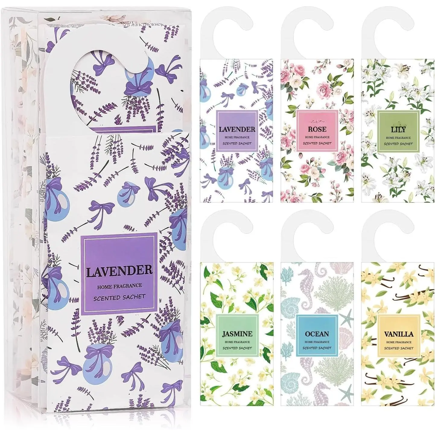 12 count 6 Scented Sachets   Air Freshener, Closet Deodorizer | Long-Lasting Sachet Sachets for Drawers and Closets Potpourri Bags - Lavender, Rose, Jasmine, , Vanilla,
