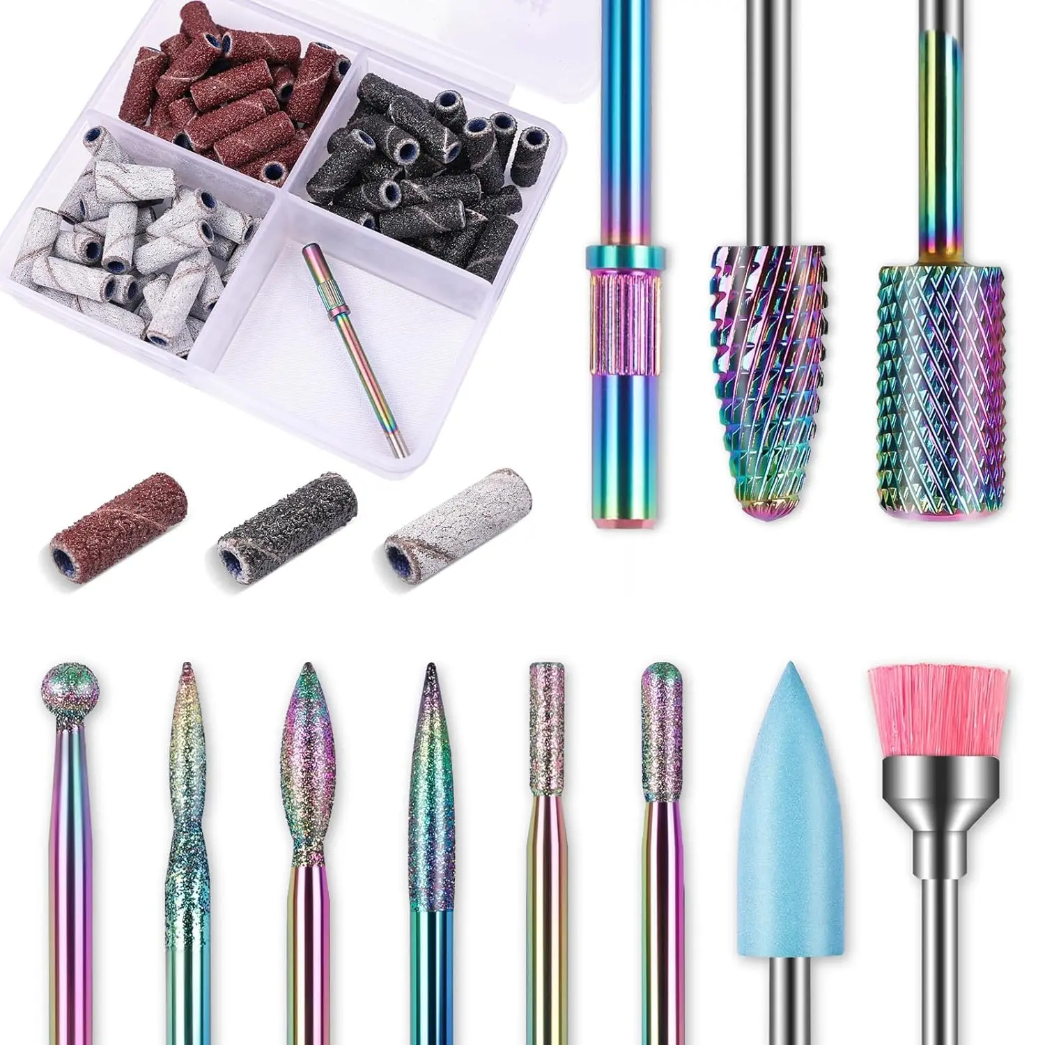 10pcs Carbide Nail Drill Bits Set with 75Pcs Small Sanding Bands |   Professional Efile Set with # 80 # 120 # 180 Sanding Bands&Mandrel Bit for Acrylic Gel Removal, Shaping & Manicure Prep