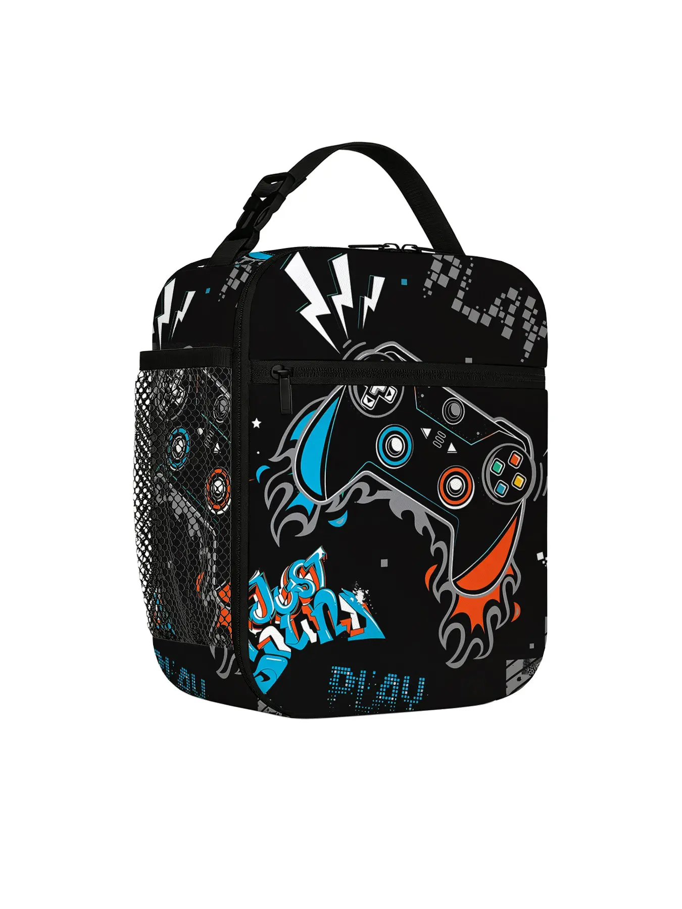 Trendy Graffiti Game Controller Lunch Bag, Insulated Food Container, Leak-Proof, Large Capacity, Ideal for Office, Camping, Picnics