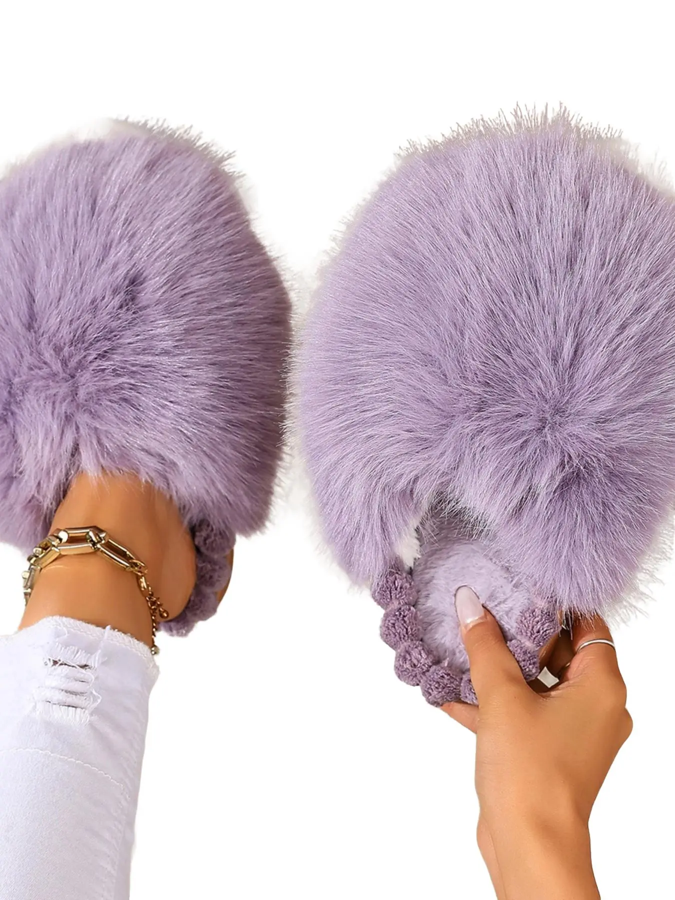 Women's Comfortable Soft Slip-On Cotton Slippers, Long Hair Lining, Non-Exposing Toe Design, Ideal for Daily Commute & Leisure