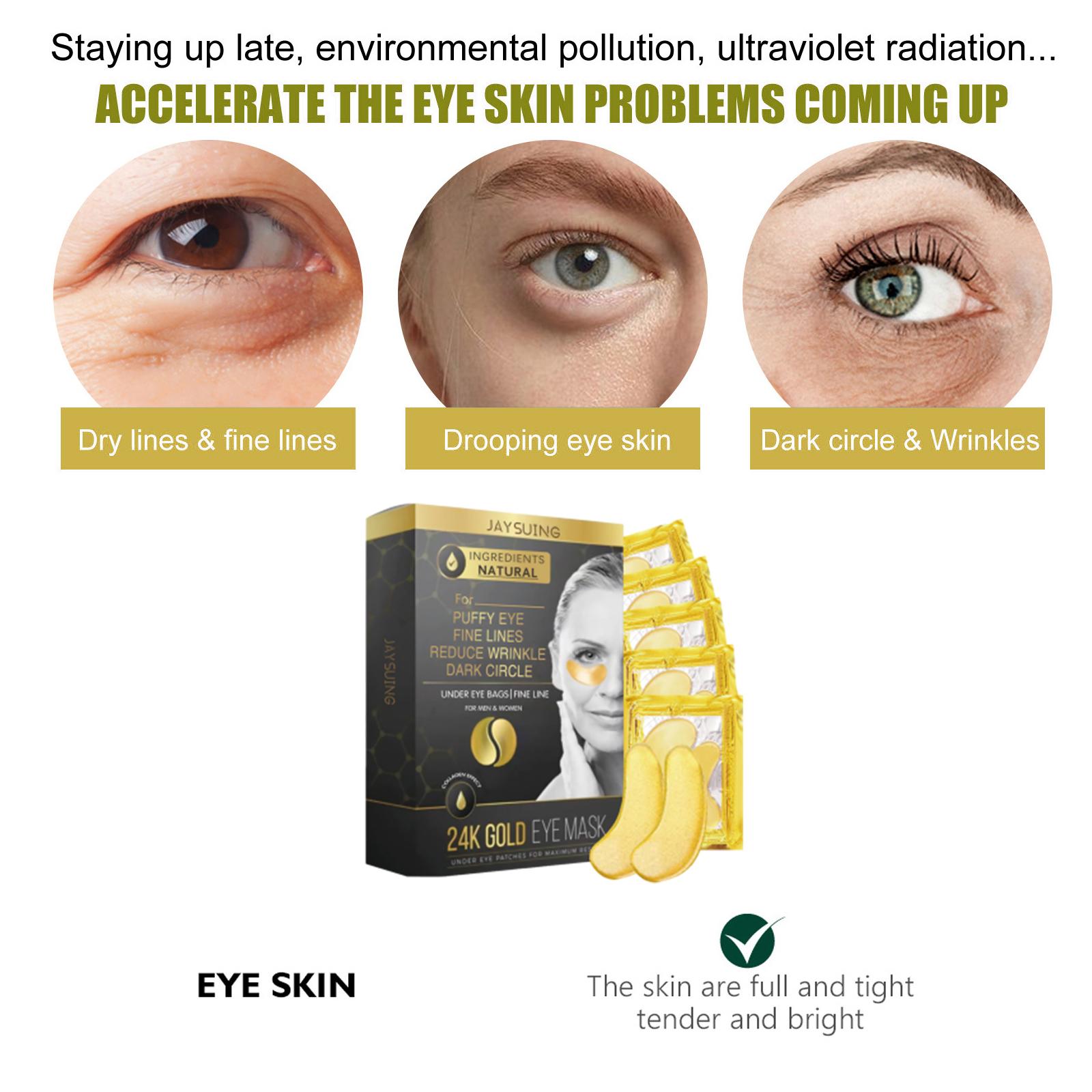 24k Gold Eye Mask with Hyaluronic Acid & Retinol, Collagen Natural Ingredients, Reduces Fine Lines Dark Circles, Moisturizing Firming Skin Care