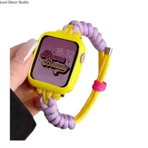 Twisted Rope Scrunchie Watch Band Accessories - Wearable Stretch Elastic Strap, Light Purple and Yellow Strap, Casual Style, All-Day Comfort, Compatible with Ultra and Series Smartwatch Models
