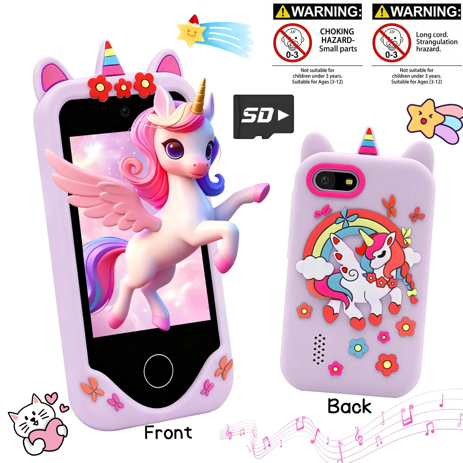 Toddler Smart Phone 2.8 Inch Screen Dual Camera Music and Games with SD Card Great Christmas Birthday Present for 3-12 Boys Girls