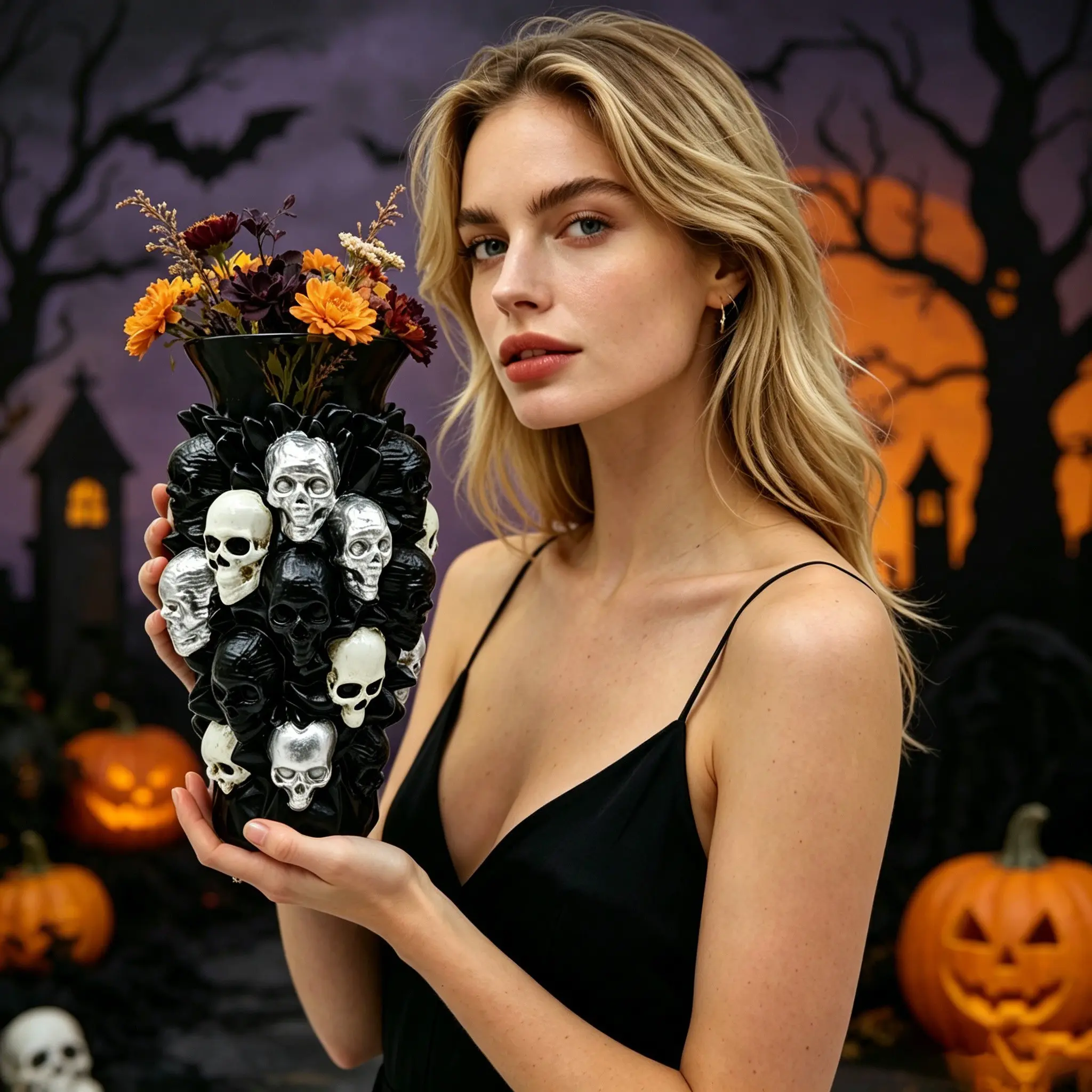 20cm Gothic Vase Decorative Pot, Resin Material, Skull Planter, Indoor Outdoor, Decorative Vases for Home Decor, Halloween Valentine Christmas Home Decoration