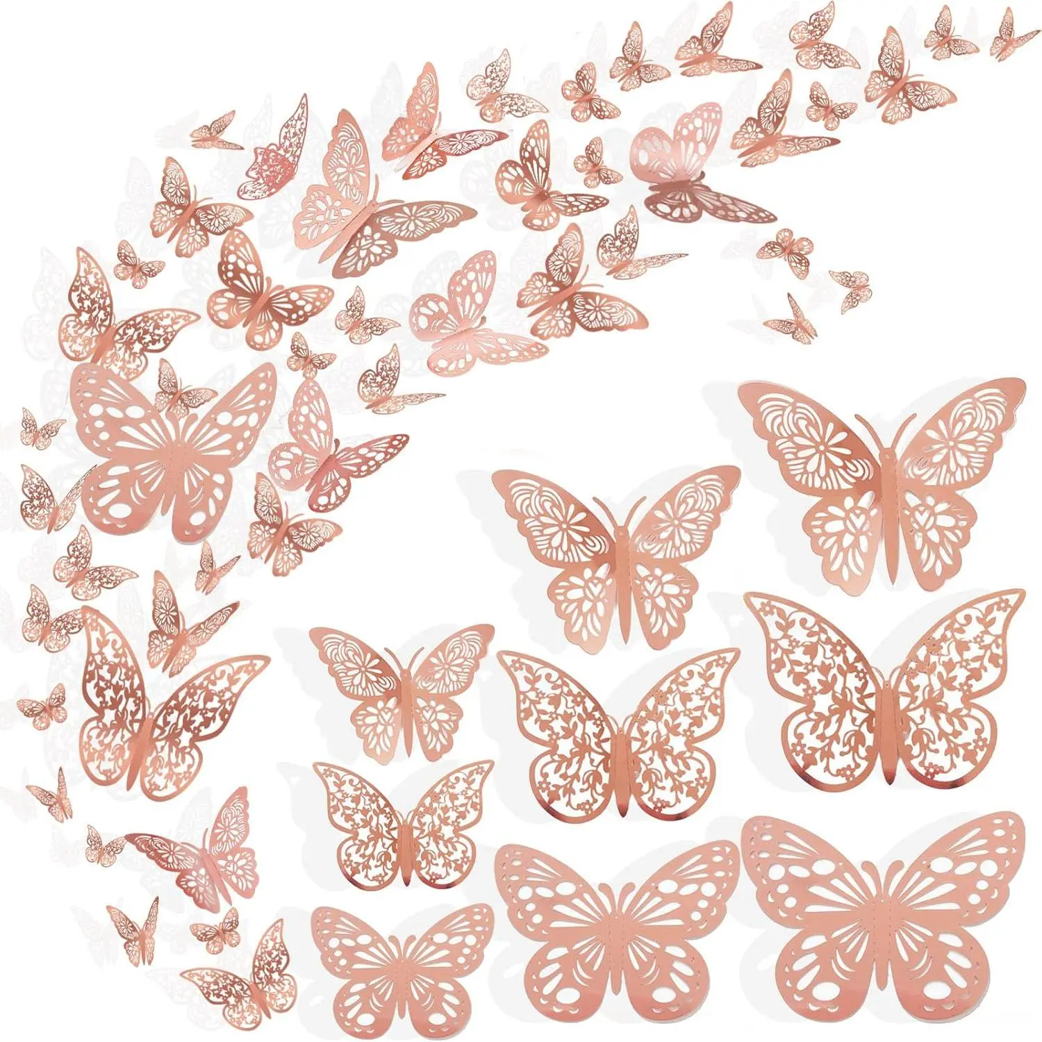 36 count Butterfly Wall Decor, 3 Styles 3 Sizes  Rose  Butterfly, Wedding & Birthday Party Decorations, Girls Bedroom Decoration