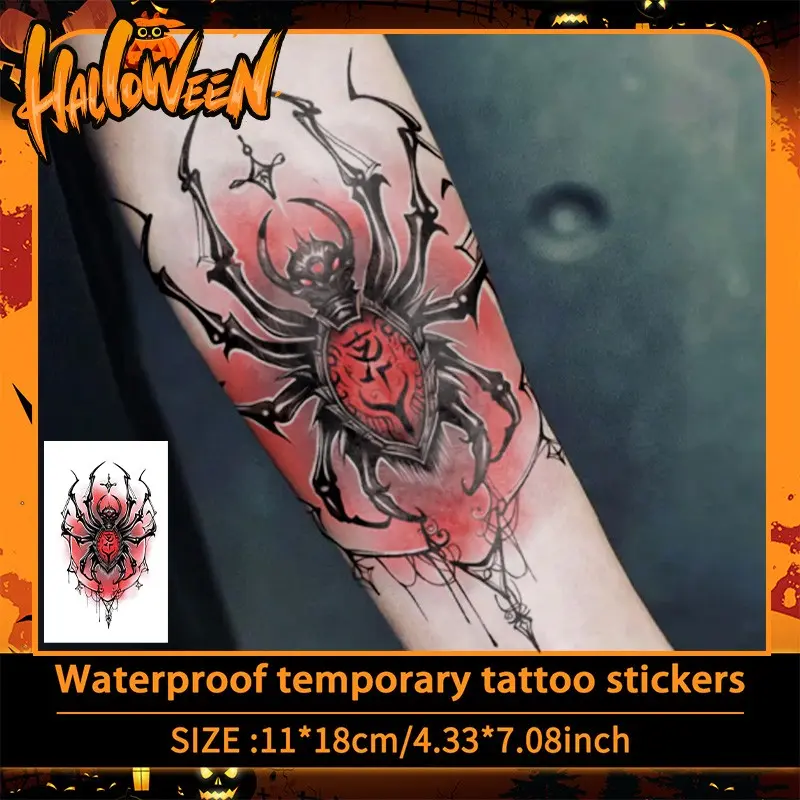 Halloween Gothic Spider Web Temporary Tattoo, Waterproof Long-Lasting, Realistic Fake Tattoos for Face, Neck, Hands, Legs, Tattoo Stickers