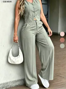 New Summer Spring Waistcoat and Wide Leg Pants Set, Commuter Casual Seven-Eighths Pants Two-Piece Set, Fashionable and Comfortable, Outfit