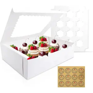 Pcs Cupcake Boxes Set,12 Count Cupcake Container with Window White Cupcake Holder Holding 144 Cupcakes for Birthday Holiday Party Bakery Day Tools Kits