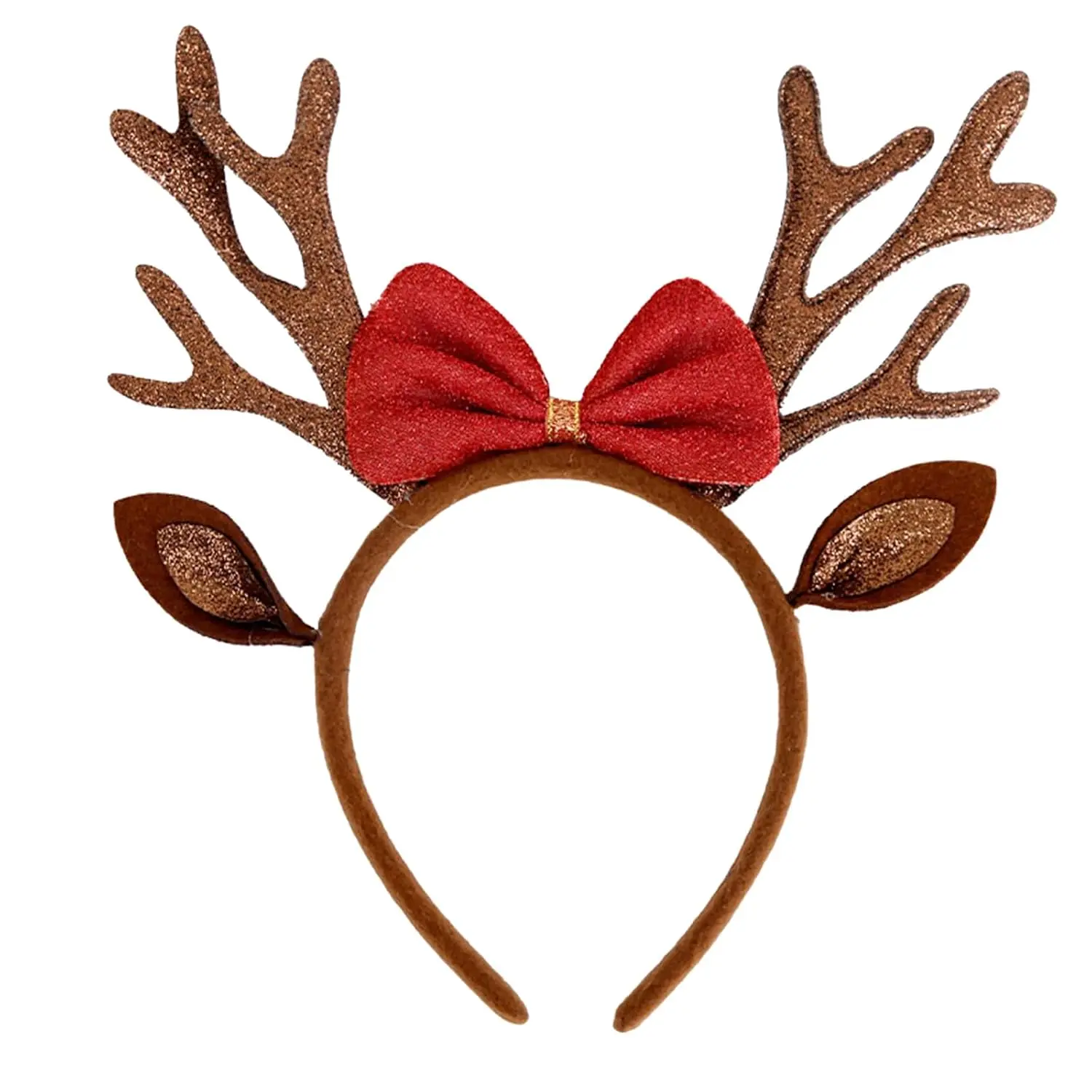 Christmas  Headband Brown Reindeer Ears  Band for Women Cute Bow Hairband Xmas Holiday Hair Accessories  Costume Party Favors