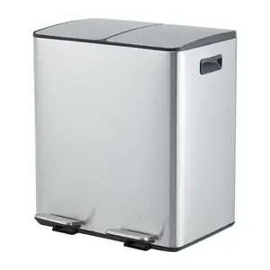 2 x 5.3 gal (2 x 20L) Stainless Steel Dual Compartment Step Trash Can with Soft-Close Lid,Recycling and Waste Bin Combo with Removable Inner Buckets, Smudge-Resistant Brushed