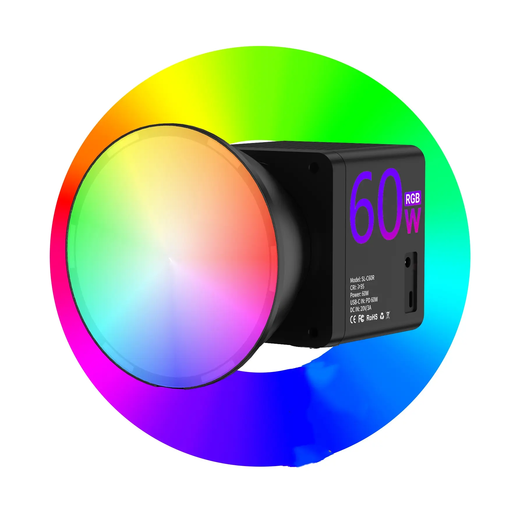 COB Studio Light Camera Light, Li-Ion Battery, Built in Magnets, 60W RGB Professional Lighting Equipment