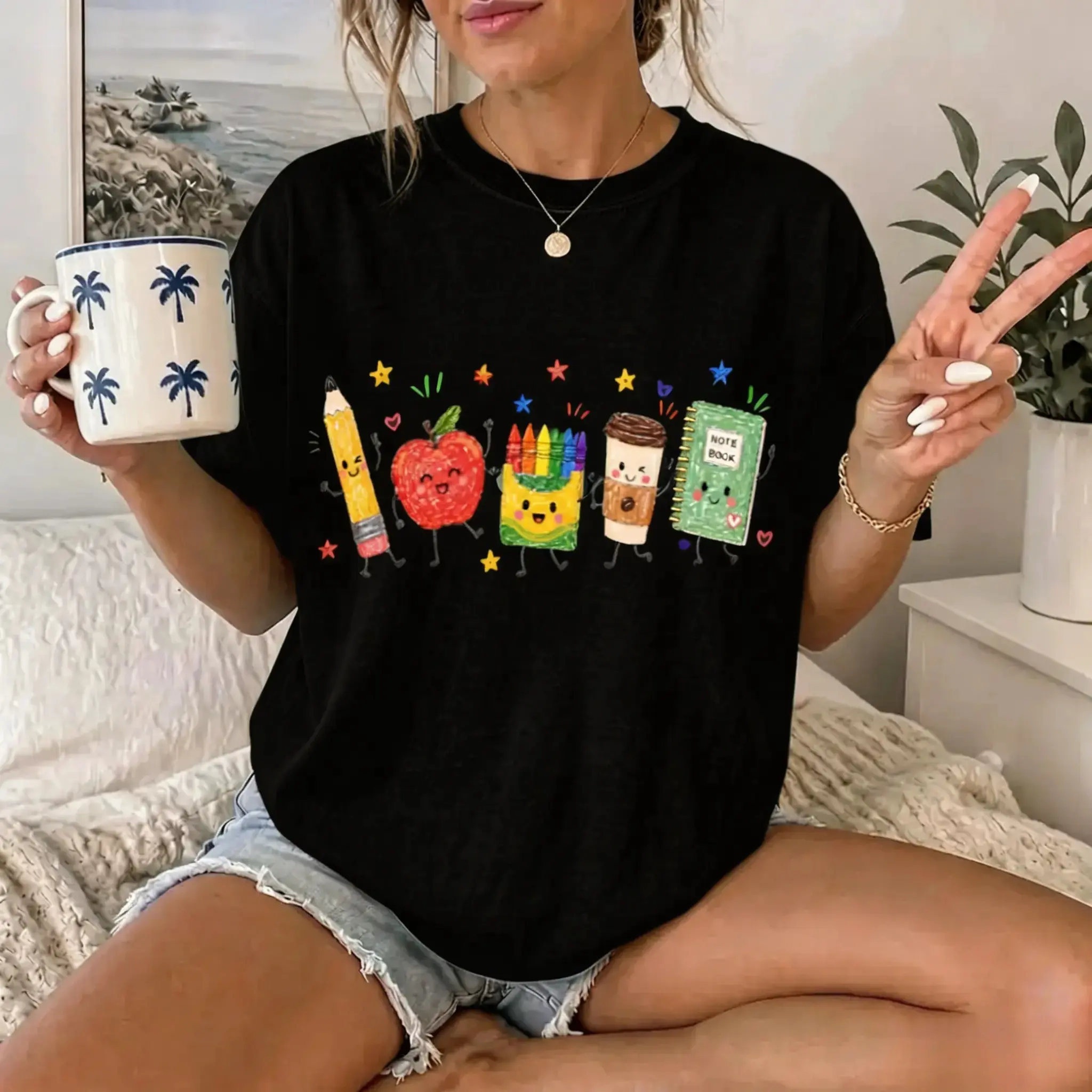 Back to School T-Shirt, Cute School Supplies Graphic Tee, Teacher Apple Pencil Notebook Shirt, Classroom Aesthetic Gift,buy funny t shirts online,shirts women