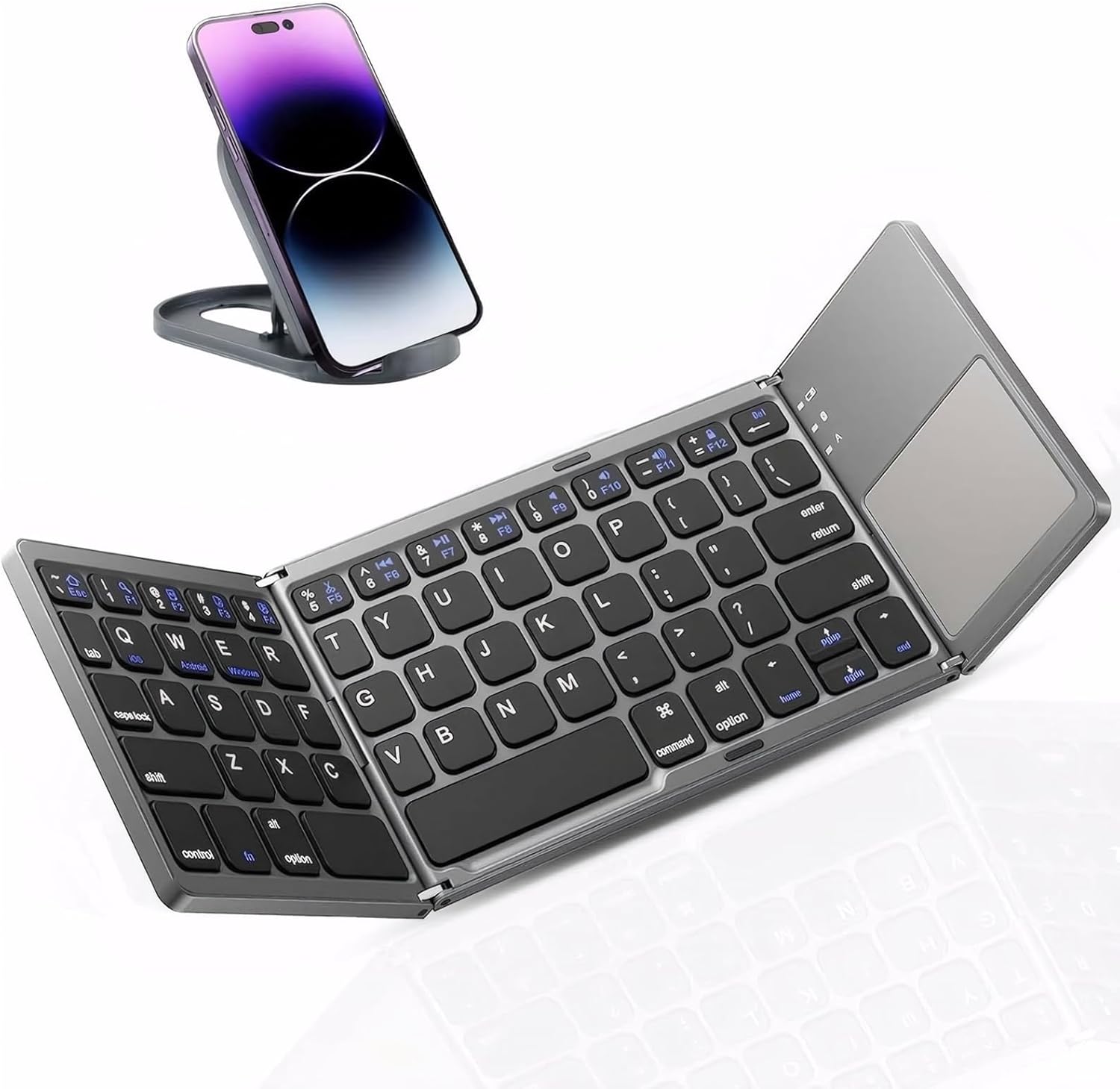 Foldable Wireless Keyboard, Rechargeable Portable Mini Folding Keyboard for iPad, Tablet, Phone, Windows, Android & iOS Devices, Compact Travel Keyboard