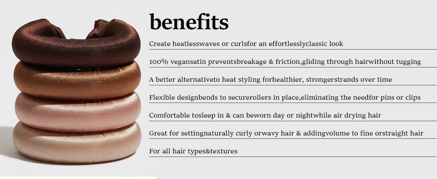 Satin Heatless Curling Rod for Overnight, Jumbo Flexi Rod, Soft Hair Curlers for Women, Heatless Hair Curler, Heatless Curlers, 4pcs, Rosewood