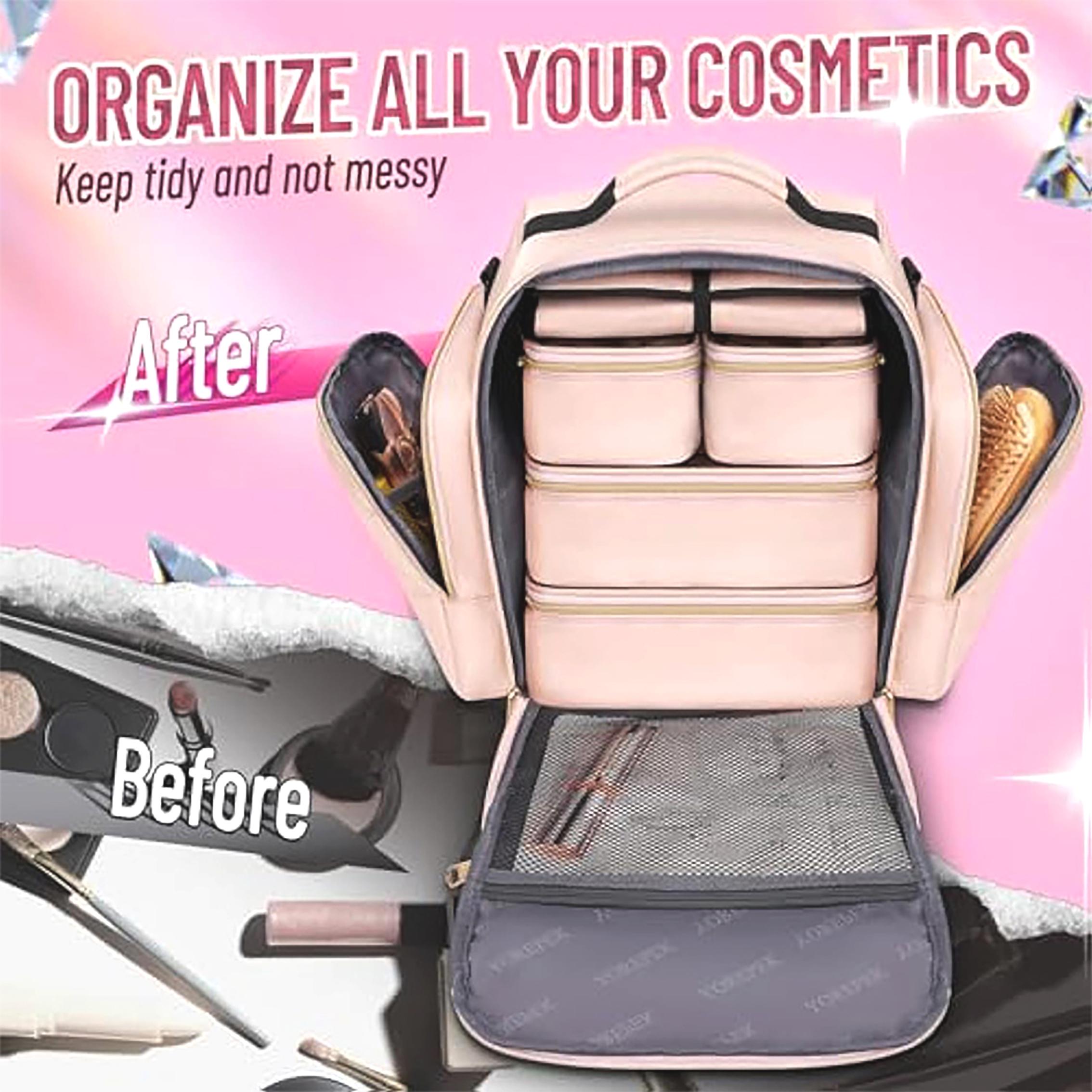 Makeup Bag with Detachable Boxes, 1 Count Large Capacity Cosmetic Storage Bag with Handle, Zipper Makeup Organizer Pouch for Travel, Travel Cosmetic Bags