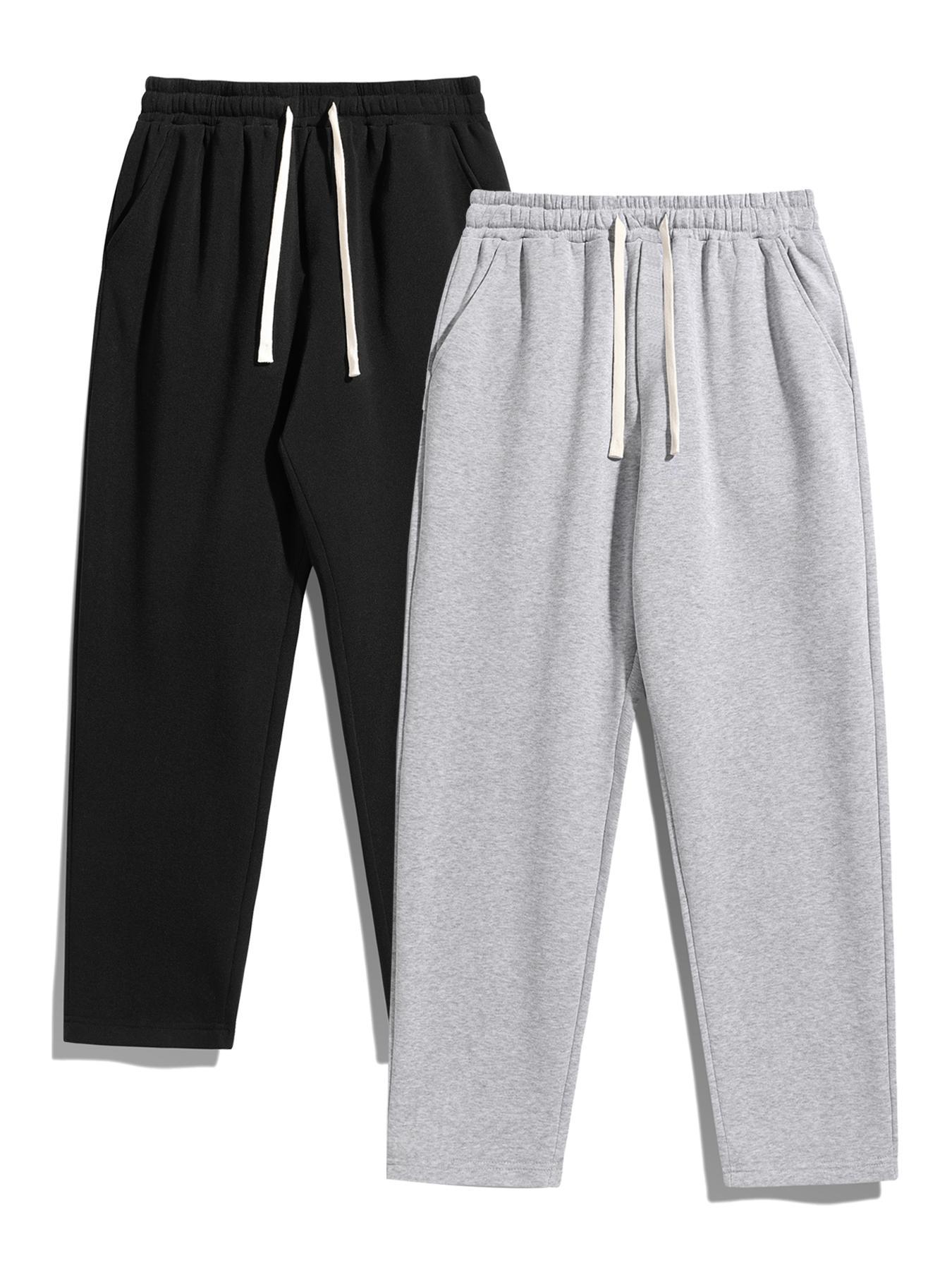 Men's Regular Fit Solid Drawstring Waist Sweatpants, Casual Pocket Design Pants for Fall & Winter, Men's Trousers for Daily Wear, Everyday Sweatpants