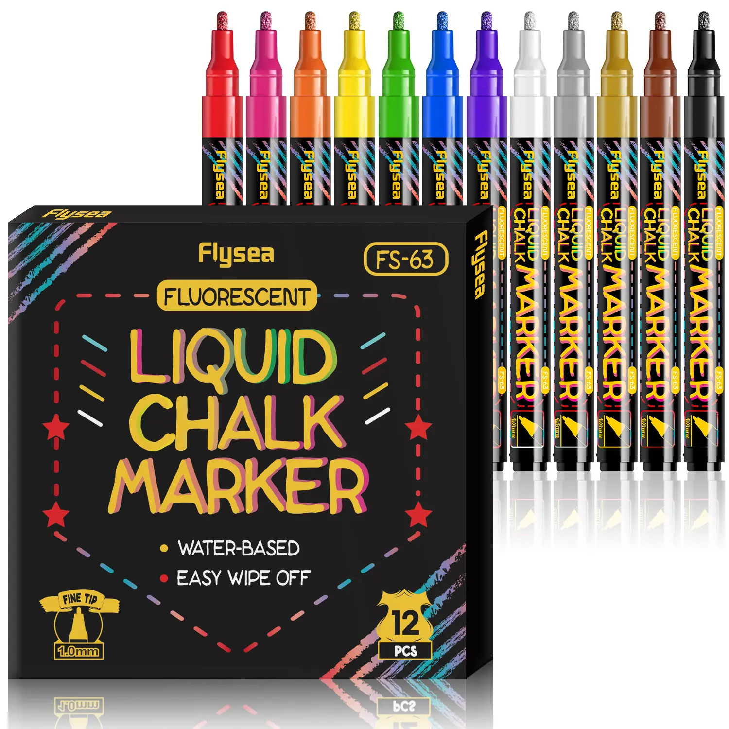 8/12 Color Liquid Chalk Pen, 1.0mm Broad Tip, Erasable Markers for Whiteboard, Blackboard, Window, Glass, Car, Vibrant Colors, Writing Stationery