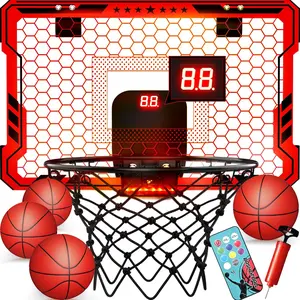 Indoor Basketball Hoop, Mini Hoop with 7 LED Lights, 3 Modes Scoreboard, Mini Hoop with 4 Balls Over The Door, Basketball Hoop Indoor, Toys Gifts for Kids Adults
