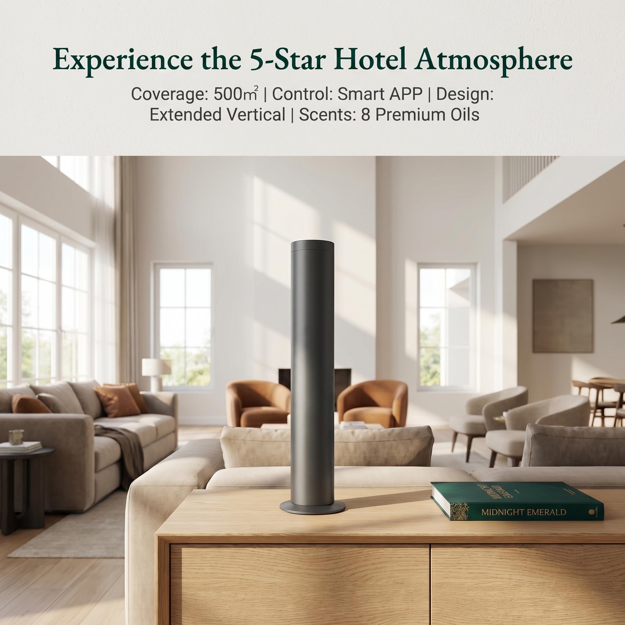Luxury Hotel-Inspired Scents Home Aroma Diffuser, Rechargeable Extended Edition with APP Control, Big-Space Coverage Up to 500㎡ (≈5380 sq ft), 8 Premium Essential Oils Included