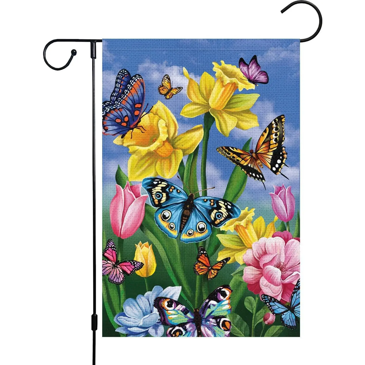 Spring Narcissus Garden Flag 12x18 Double-sided, Burlap Butterfly Flowers Welcome Courtyard Outdoor Summer Decoration