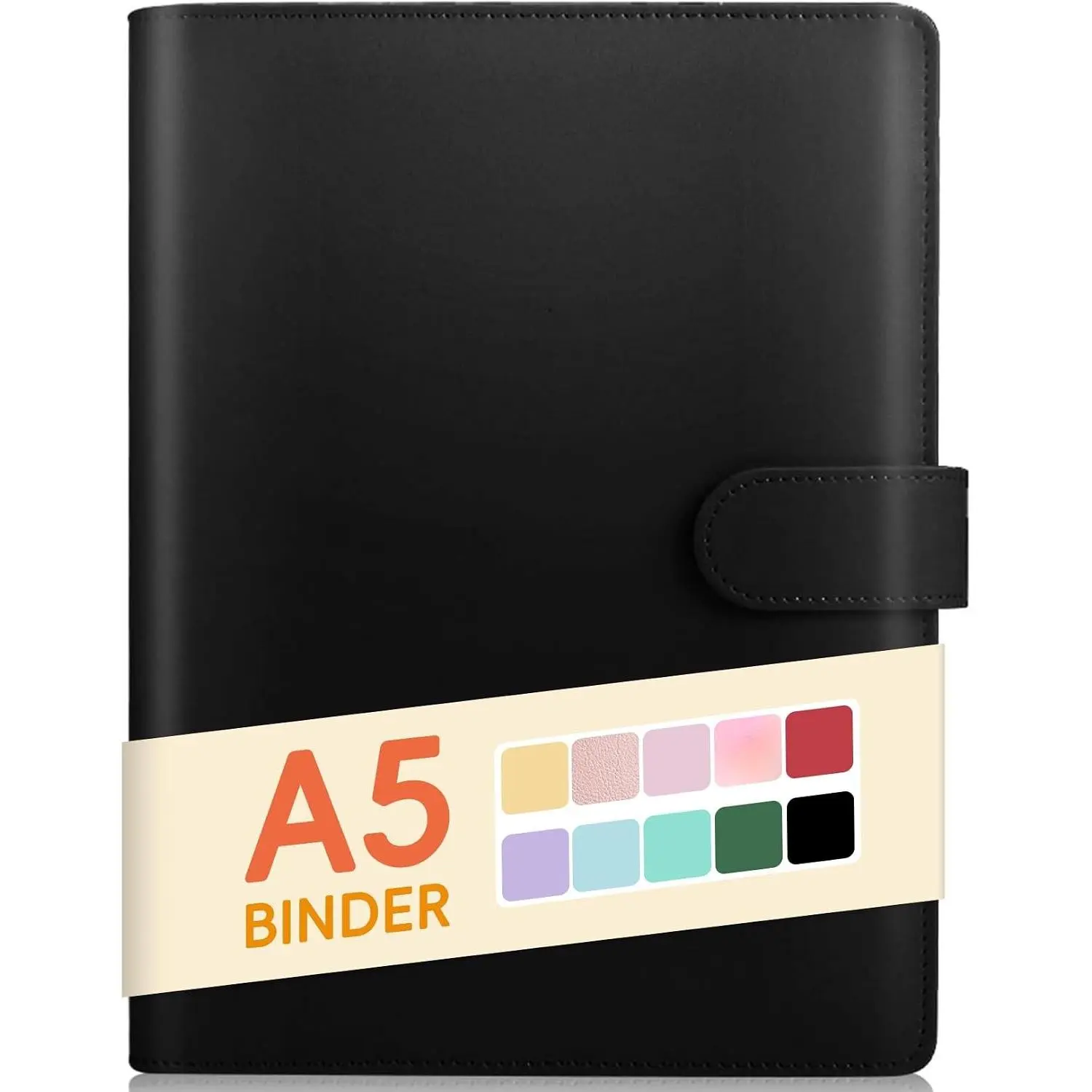 A5 6-Ring Refillable Binder with Magnetic Buckle, Small Leather Organizer for Budget, Journal, Photocard Holder, Recipe Book, Aesthetic Loose Leaf Notebook Planner Cover