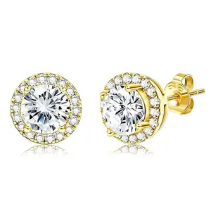 Gold Plated Iced Out Round Stud Earrings Unisex Hip Hop Bling Jewelry for Men and Women Minimalist Shiny Ear Studs Perfect for Daily Wear Party Street Style Accessories Gift Idea Fashionable Jewelry Trendy Ear Candy for All Occasions