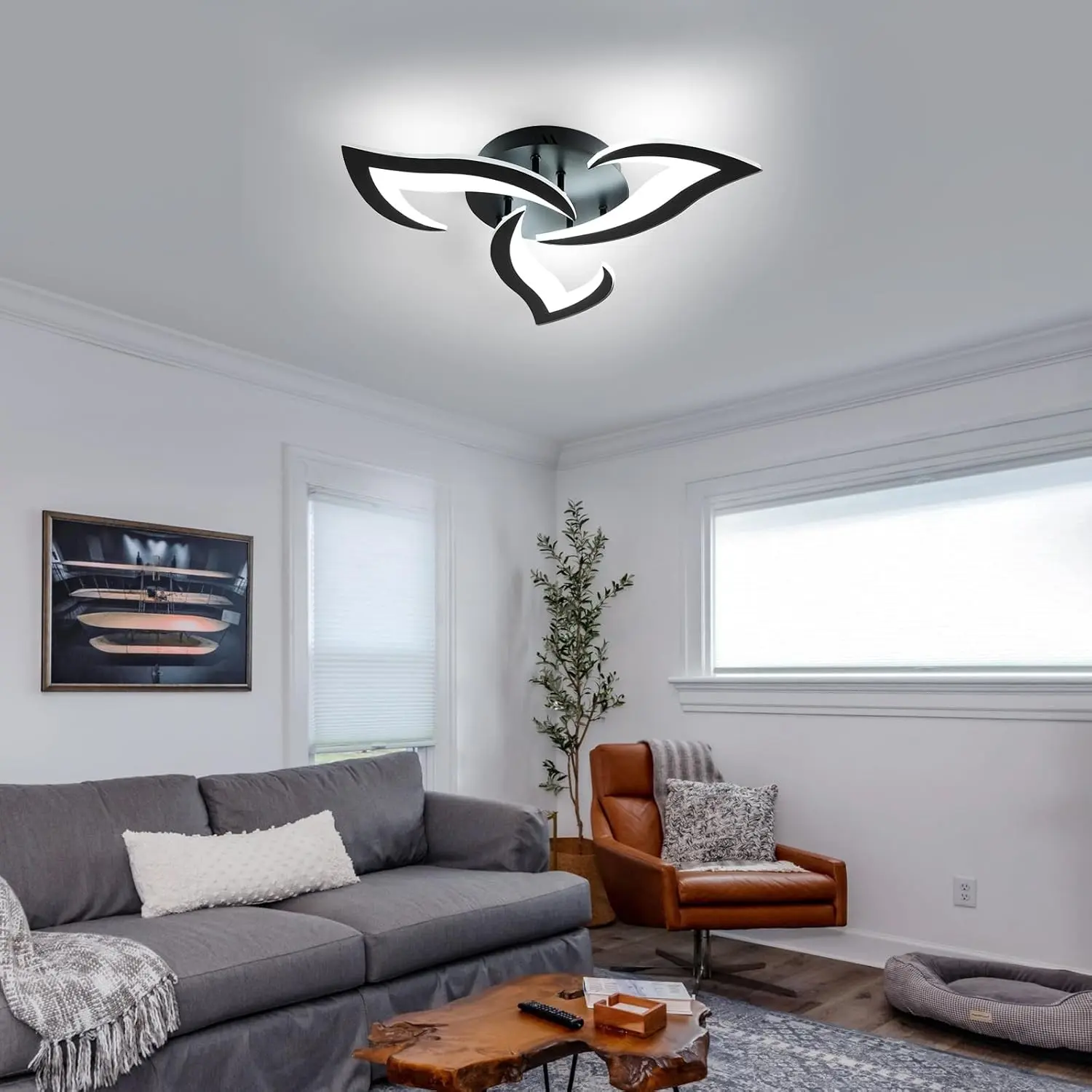Modern Floral Ceiling Light, 21w Adjustable LED, Three-Petal Design, Flower Shape, Suitable for Dining Room, Bedroom, Kitchen