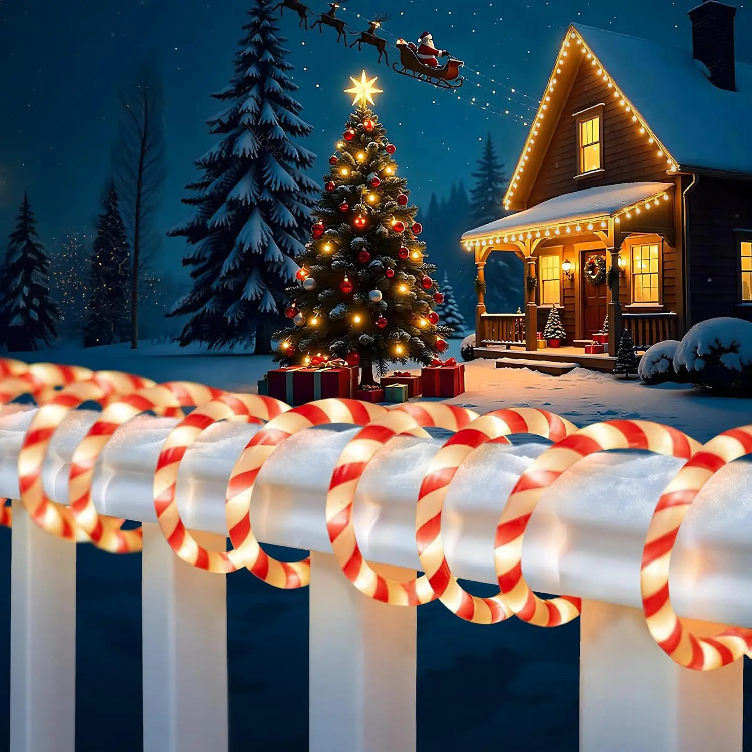 Outdoor Christmas decoration, 50-foot 360 LED candy cane rope light, Eco-Friendly Festive Design, 8 modes, connectable, with timer, waterproof, suitable for outdoor garden decorations and Christmas tree decorations