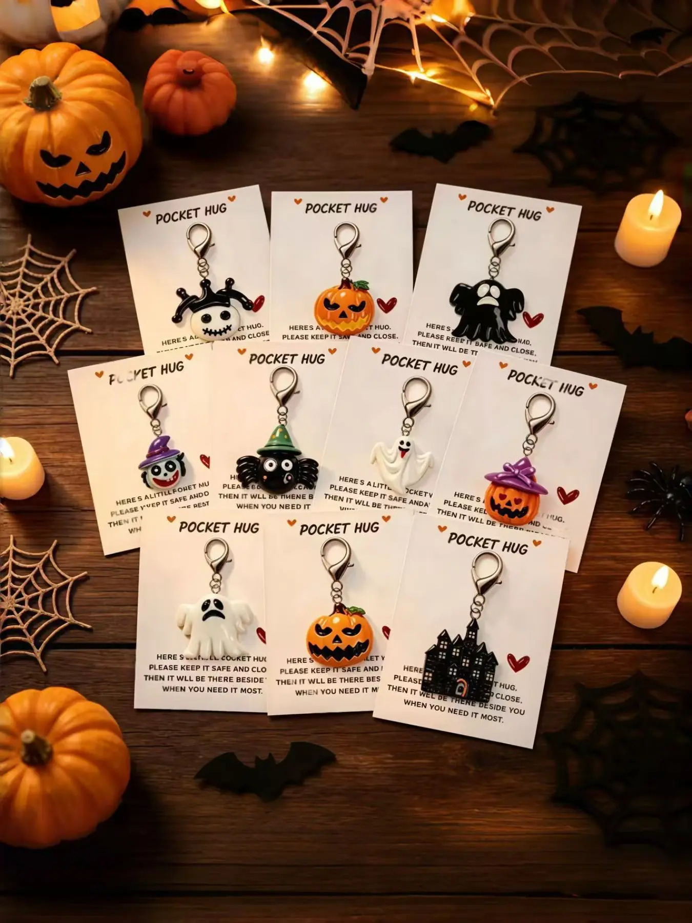 20pcs Halloween Keychains, Cartoon Ghost Pumpkin Spider Charms, Resin 3D Pendant, Party Gift, Cross-Border Jewelry, Friends' Souvenir