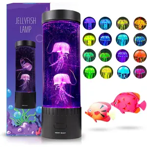 Upgraded 2025 Motor Jellyfish Lamp 16 Color Changing Mood Aquarium Night Light 4 Modes Artificial Fish Tank with Moving Fish Sensory LED Lights for Autism ADHD Excellent Gift