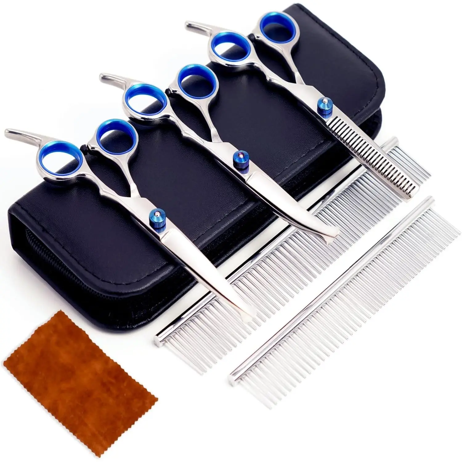 7 in 1 Pet Grooming Scissors Set Safe Round Tip Sharp Durable Dog Cat Grooming Shears Kit with 2 Stainless Steel Combs