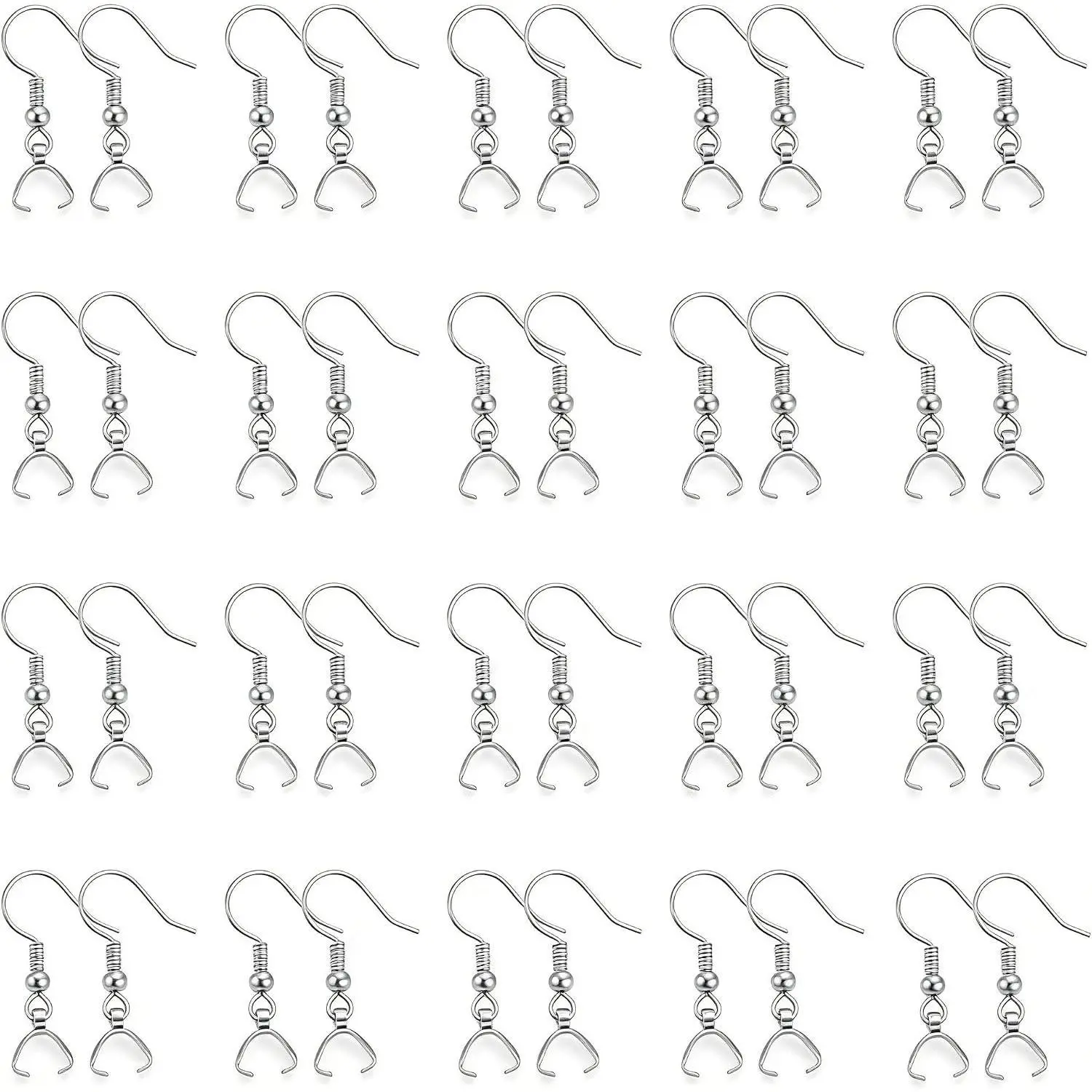 50PCS Silver Stainless Steel Earring Hooks Pendant Clasp Ear Wire Buckle Fish Hooks Earring Connectors DIY Jewelry Making Supplies Findings