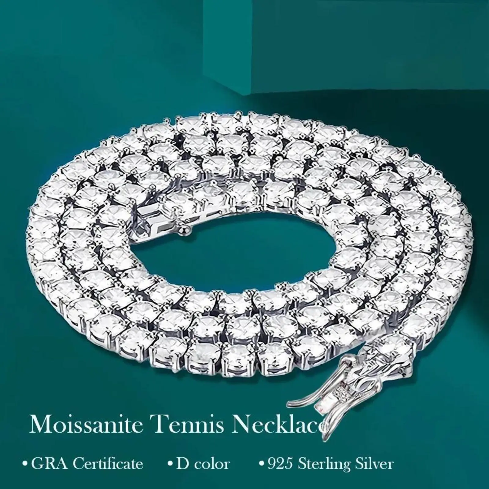 3-6mm Full Moissanite Diamond Tennis Necklace with GRA Sterling Silver Plated Yellow Gold Neck Chain Bracelet for Women Men