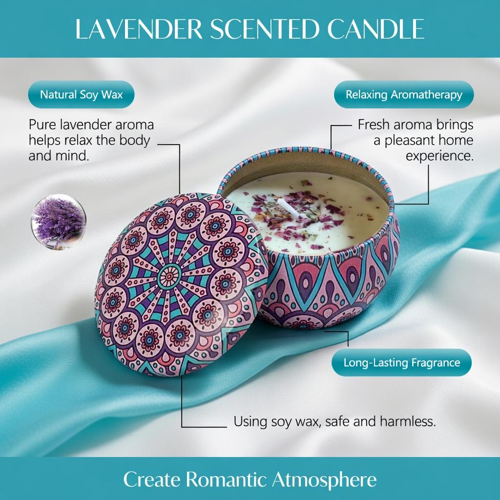 Elegant Lavender Scented Candle - Long Lasting Aromatherapy Candle, Fresh Delicate Fragrance, Romantic Relaxing Atmosphere for Daily Home Use
