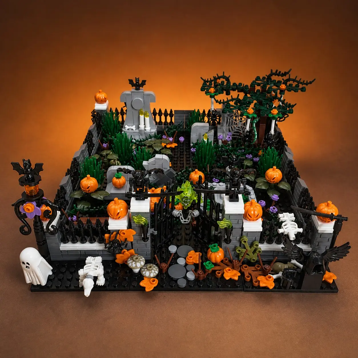 Seven-In-One Halloween Scene Building Set, Puzzle Blocks Ghost Pumpkin Skull Figures, Small Pieces Assembly Decor, Birthday Party Gift