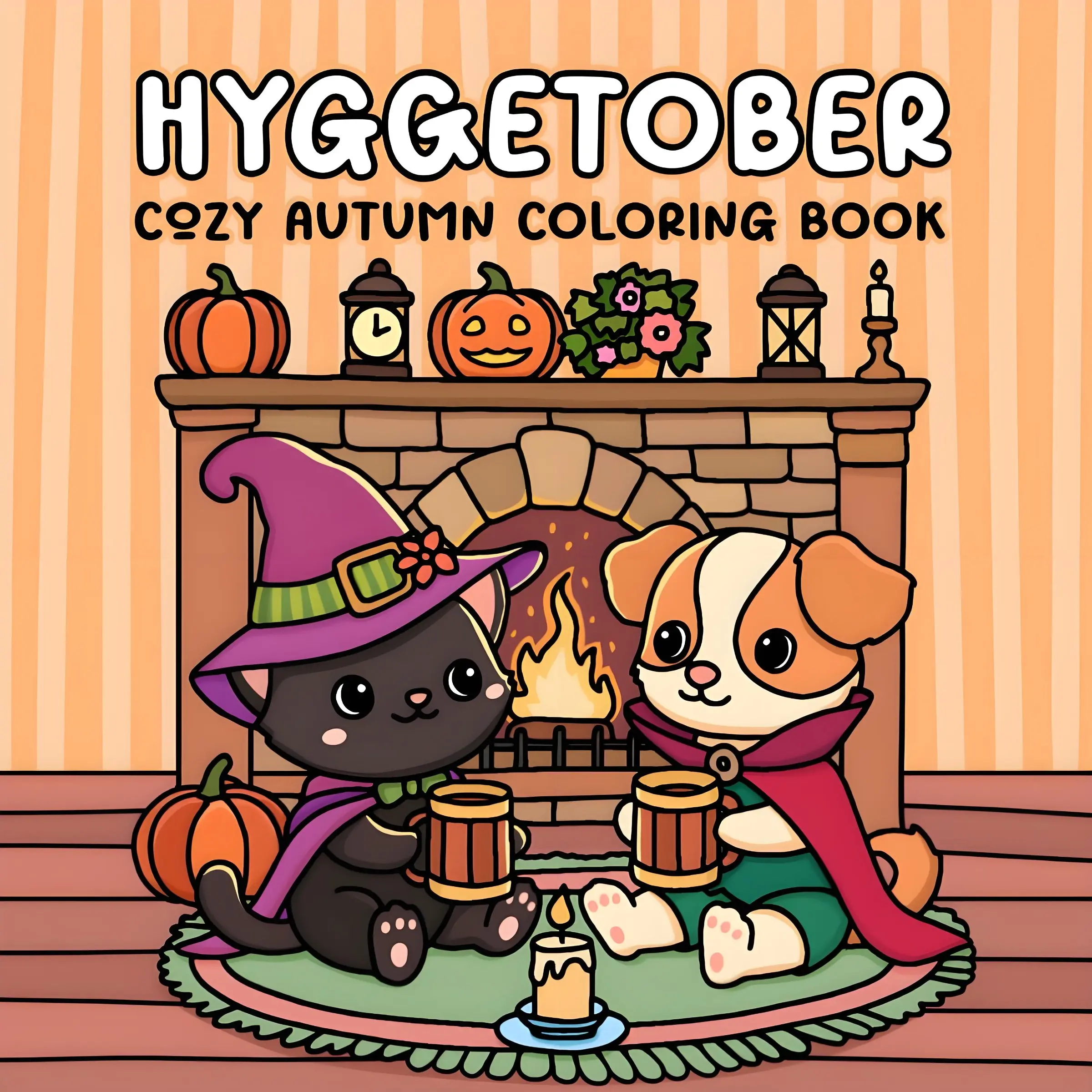 Hyggetober Cozy Autumn Coloring Book, Whimsical Cute Cat Dog Halloween Fall Themed Illustrations, Relaxing Stress Relief Coloring Pages, Art Book for Kids Adults, Halloween Thanksgiving Gift,Back-to-school gifts