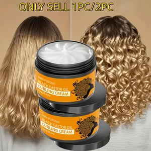 Black Castor Oil Curling Cream, Curl Defining Cream with Avocado Oil & Coconut Oil, Moisturizing Hair Gel for All Hairstyles, Anti-Frizz, Elasticity Boost, Unisex Use