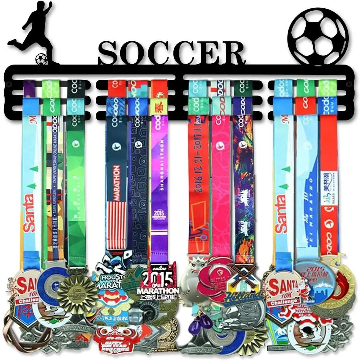 Medal Hanger Display Wall Rack Frame Shelf for 60 Medals - Awards Ribbon Holder for Soccer, Gymnastics, SportsGift