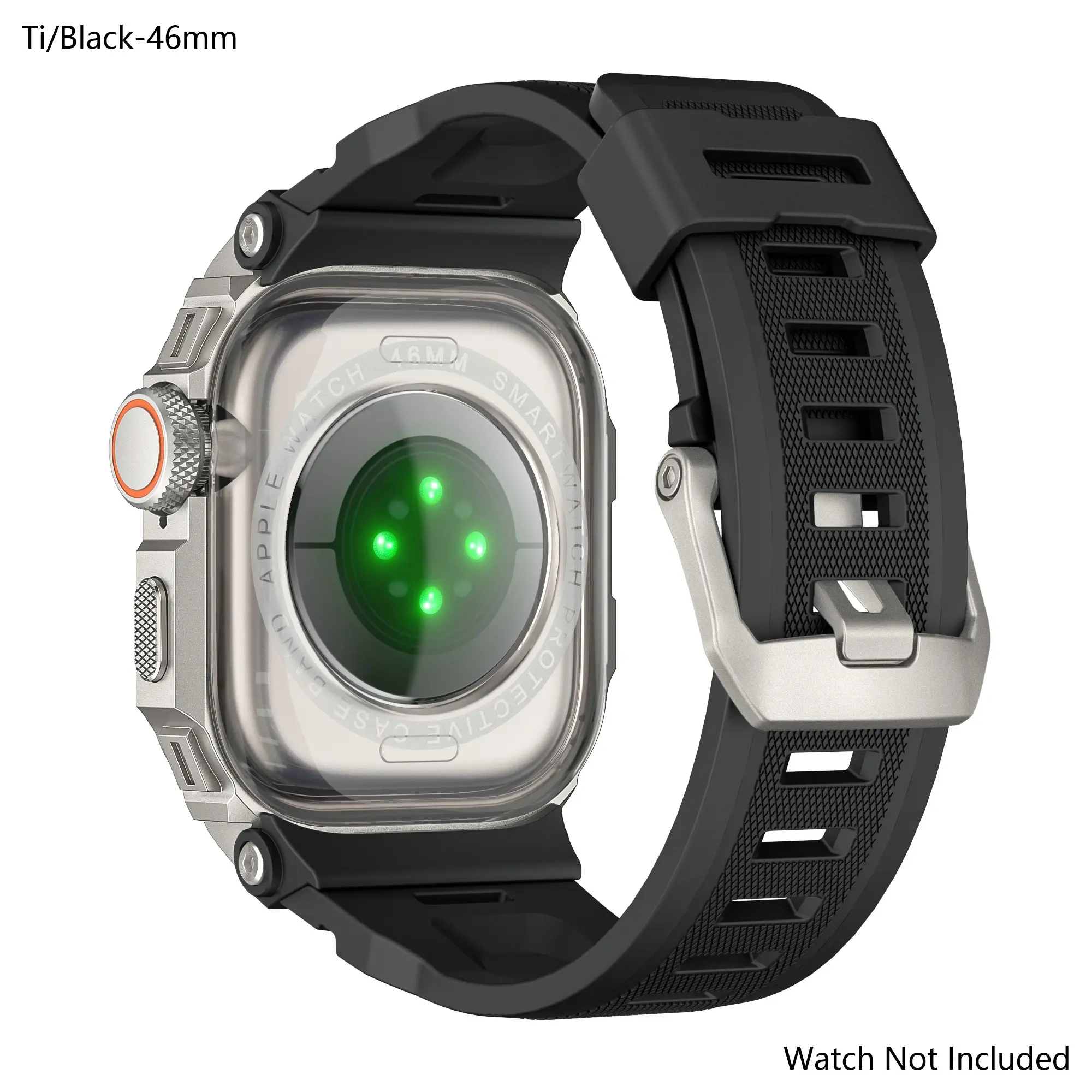 Fusion Armor Bumper – Hardened Alloy Edge + Soft Memory Silicone Strap for Apple Watch S11/S10/Ultra 3/2 : 46/49mm , IP67 Dust & Splash Resistant, One-Button Snap Assembly, Tactical Black Finish, Rugged Look for EMS, Firefighter & Outdoor Survival.