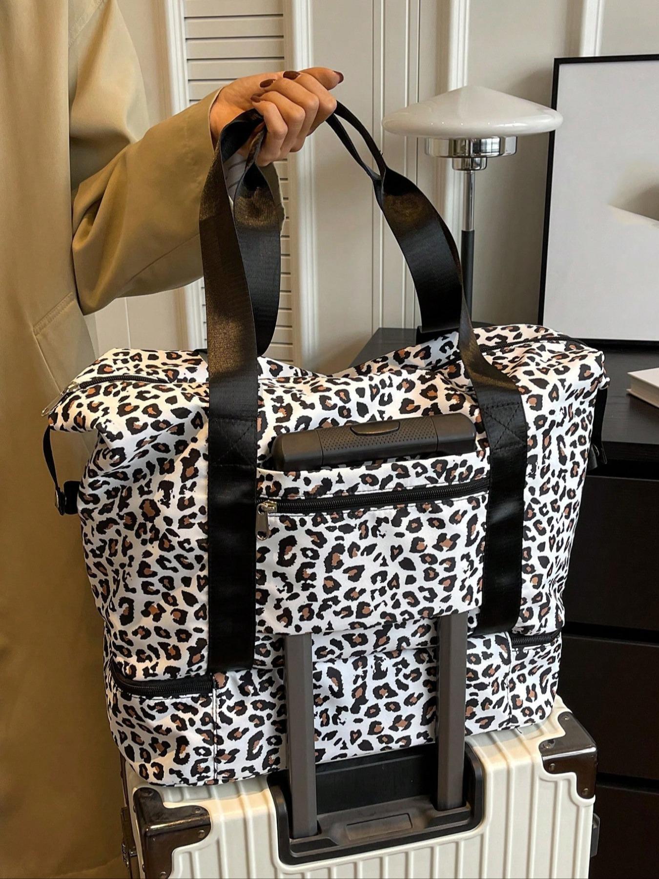 Leopard Print Large Capacity Travel Bag, Lightweight Short-distance Travel Bag, Multi-functional Suitcase Shoulder Bag for Women & Men, Fashionable Patterned Bag, Lightweight Outing Bag, Convenient Carry Bag, Fashionable Duffel Bag, Duffle Bag Travel
