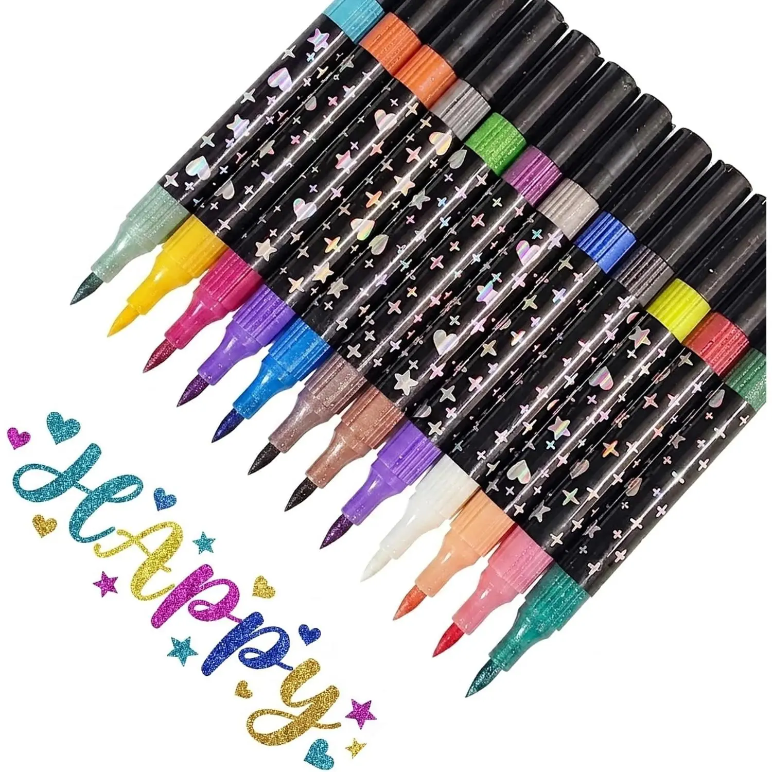 24 Colors Glitter Markers, Tip Glitter  Pens Sparkly Metallic Shimmer Marker Fine Point Tip Outline Markers for Adult DIY Crafts.Greeting Birthday Cards,Christmas