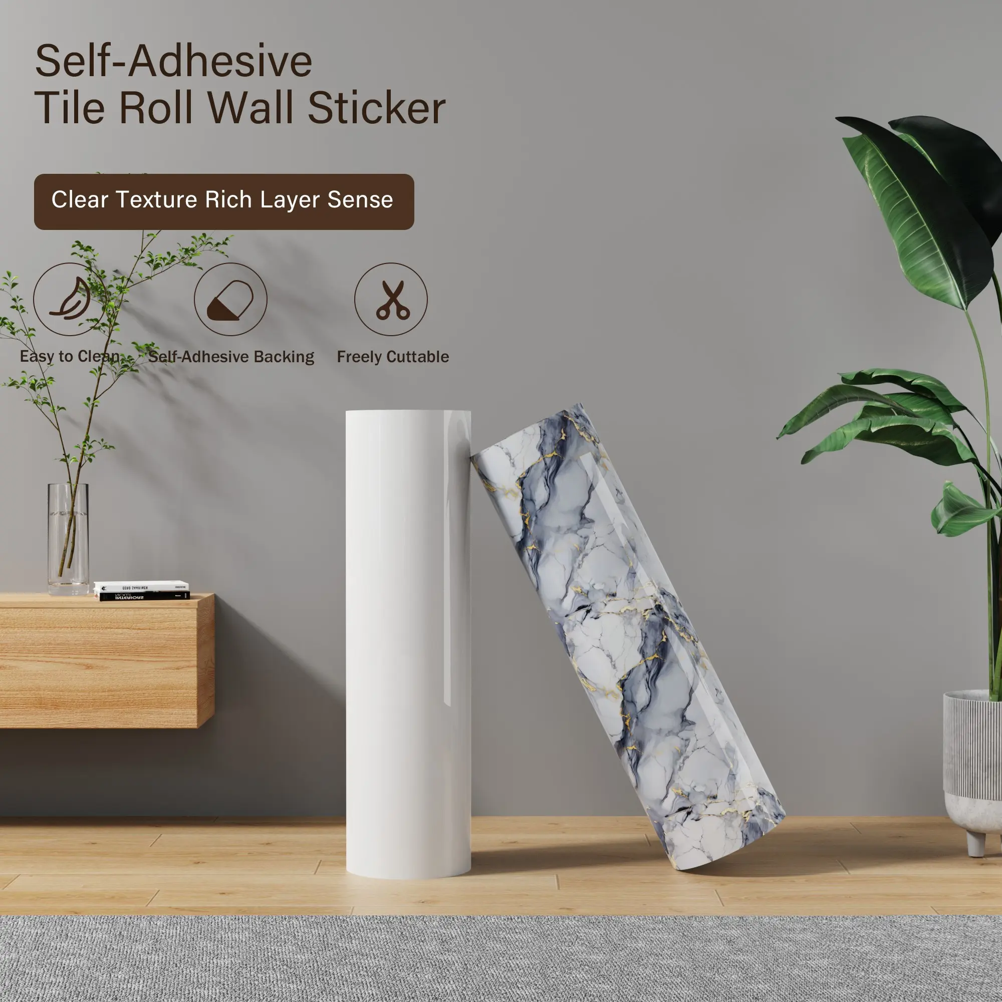 Self-Adhesive Tile Backing Paper, Durable & Easy-To-Cut, Ideal for Kitchen & Bathroom Renovation, Wall & Countertop Decoration