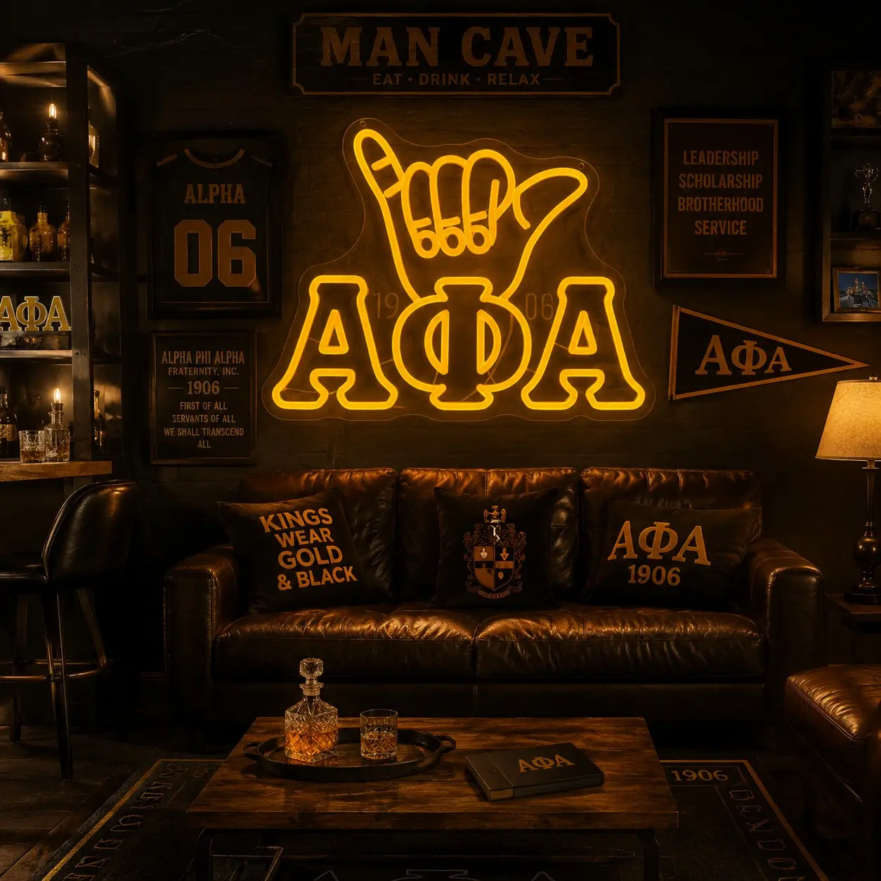 Alpha Phi Alpha Neon Sign LED Light, Decorative Light, APA Fraternity Wall Decor, Greek Letter Neon Lamp, Brotherhood Room Decoration, Dorm Room Decor, Chapter House Neon Sign, USB Powered Gift for Members and Alumni