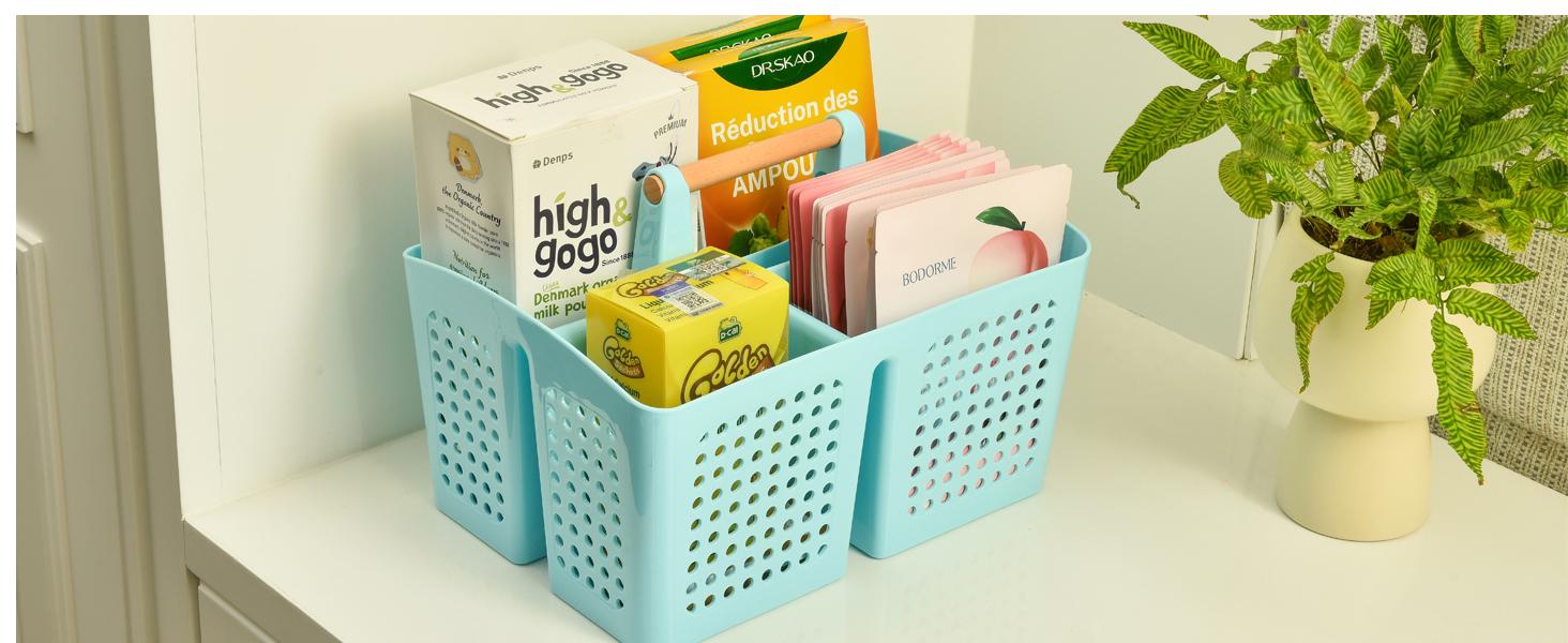 PLL Portable Shower Caddy Basket with Compartments, Plastic Divided Cleaning Caddy Organizer Storage Tote with Handle for Bathroom, College, Dorm Room Essentials, Black