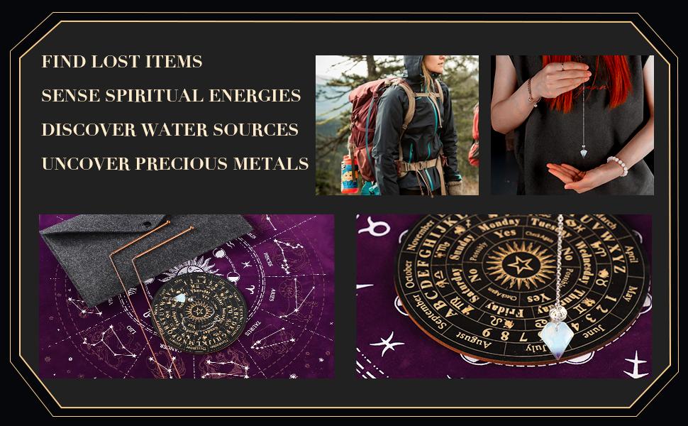 Copper Dowsing Rods - 2PCS Divining Rods+Dowsing Pendulum + Divination Mat- for Ghost Hunting Tools, Divining Water, Treasure, Buried Items Etc