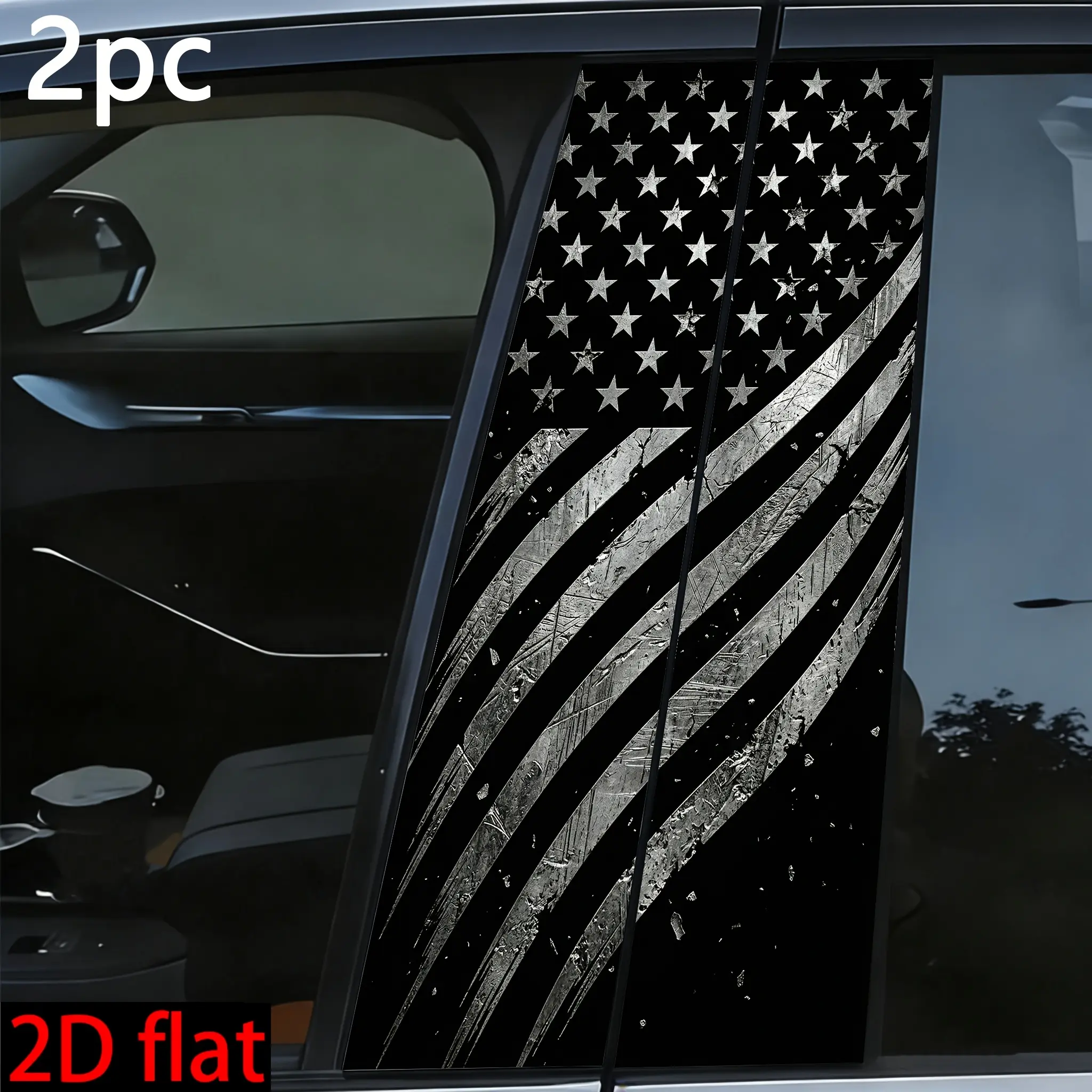 2pcs Pack Scratch Metallic Texture American Flag Car B-Pillar Sticker Automotive Decorative Accessory Waterproof Vinyl Tactical USA Flag Personalized Window Decor Suitable for Sedans Trucks Suvs